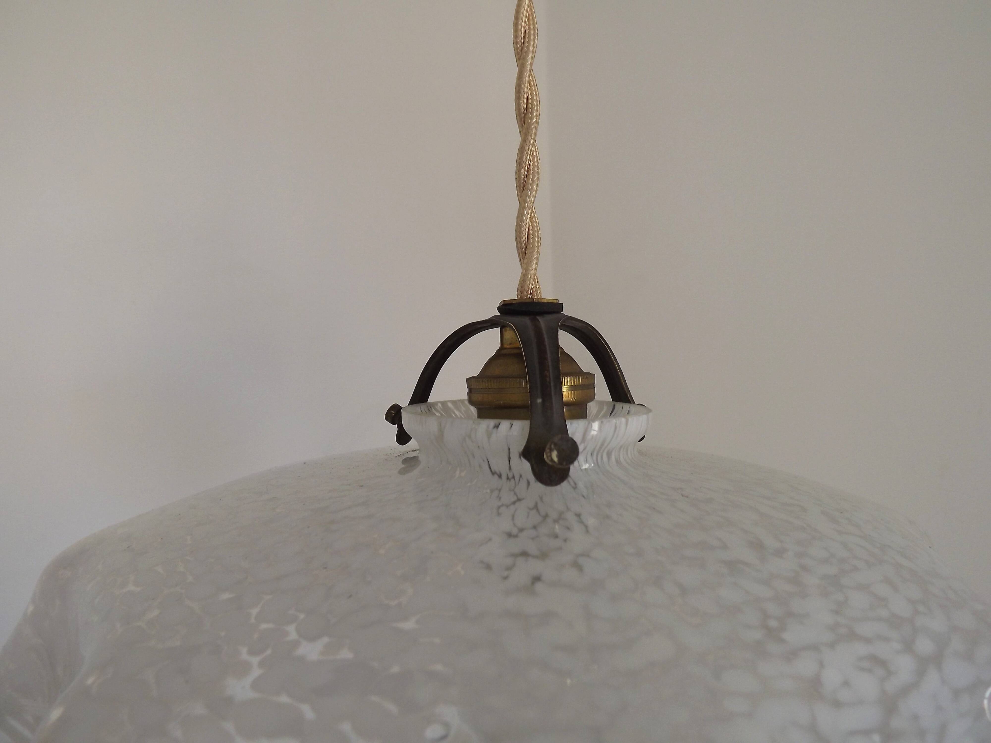 French Vintage 1930s White Frilled Clichy Glass Lampshade Ceiling Light