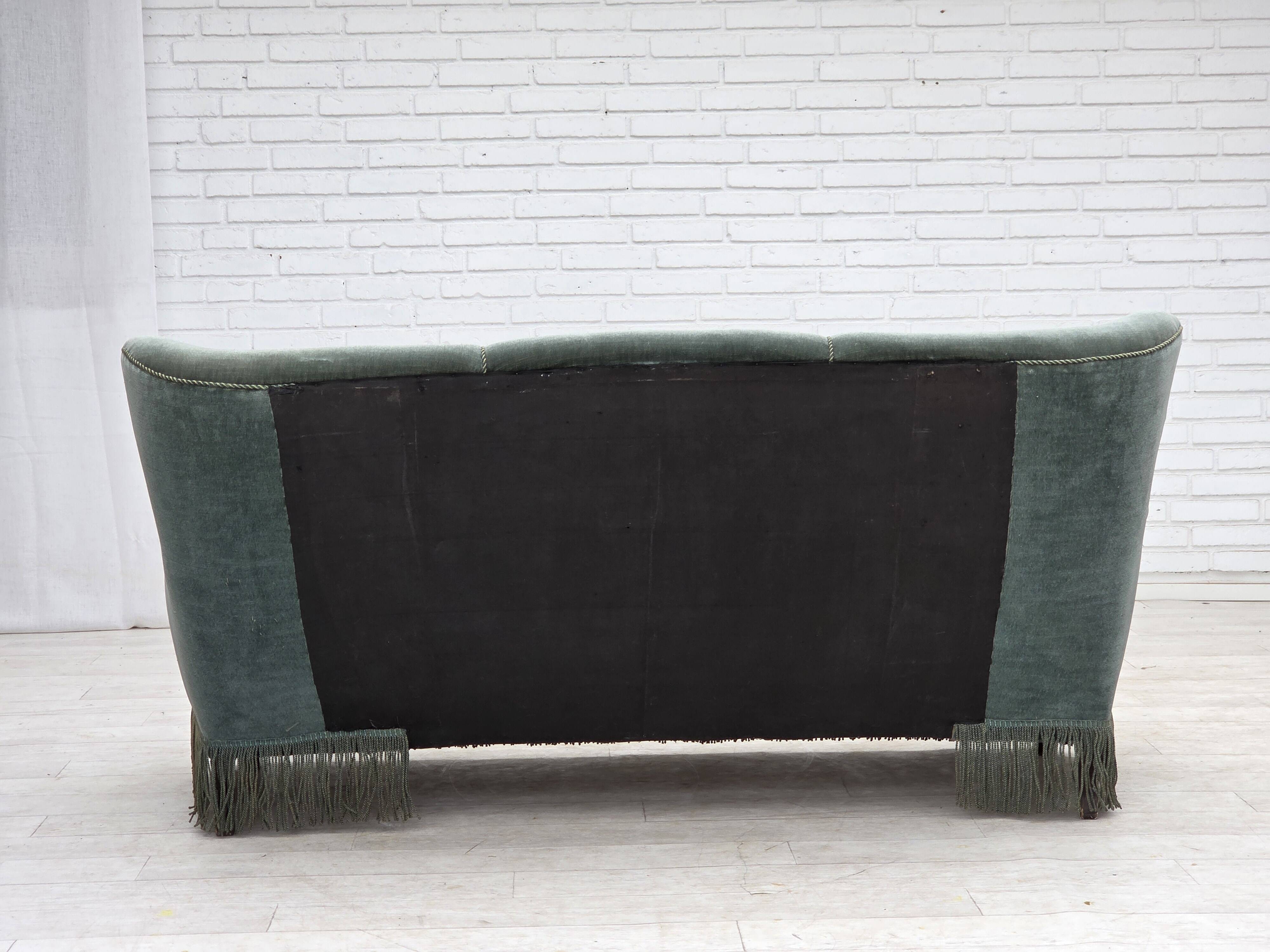 1960s, 3-seater Danish sofa, green furniture velour.