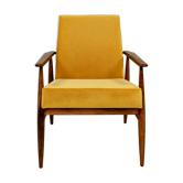 Fauteuil mid-century en velours jaune, 1960