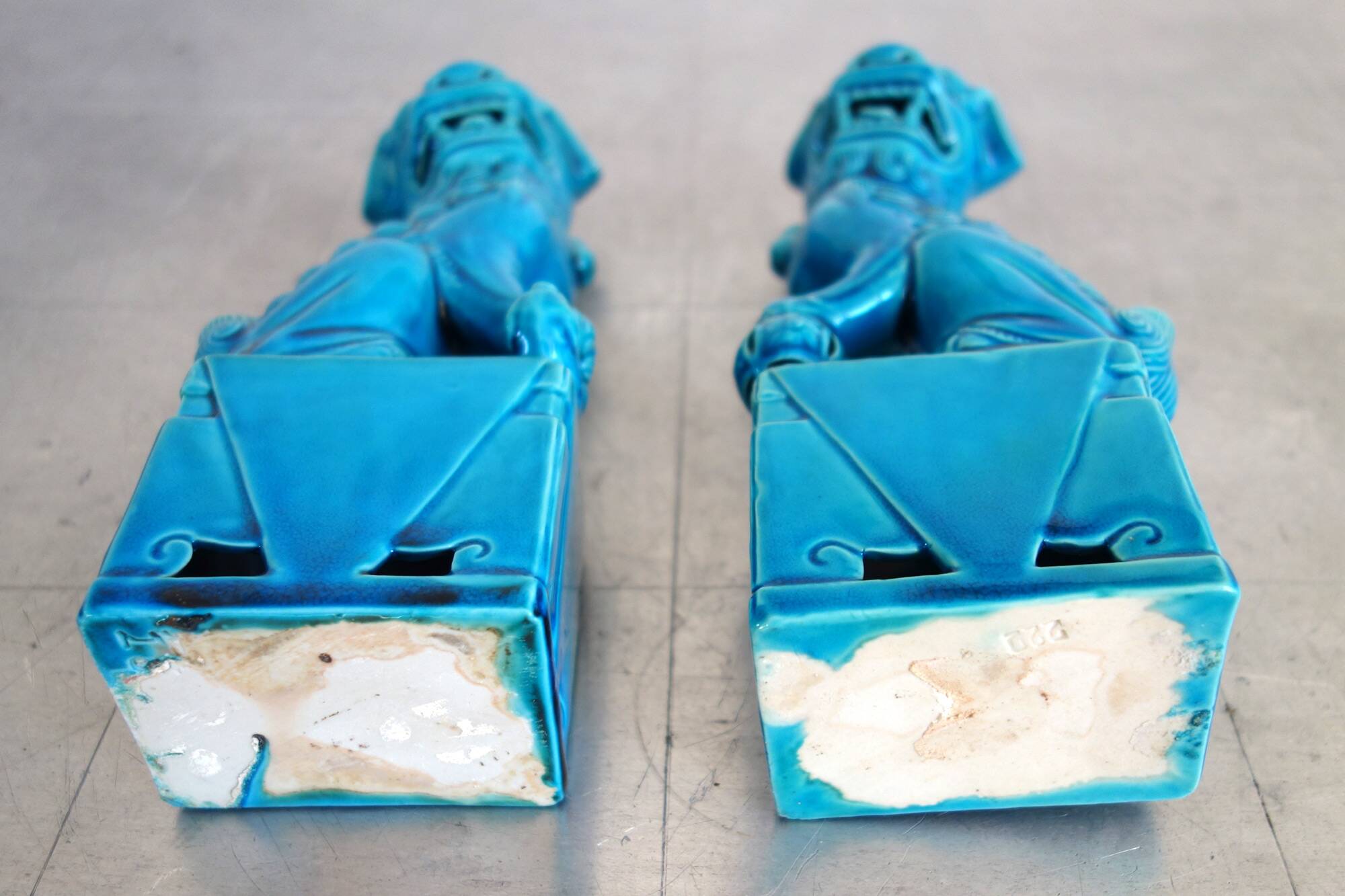 Pair of Fo dogs in blue glazed porcelain, China, 1960s