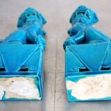 Pair of Fo dogs in blue glazed porcelain, China, 1960s