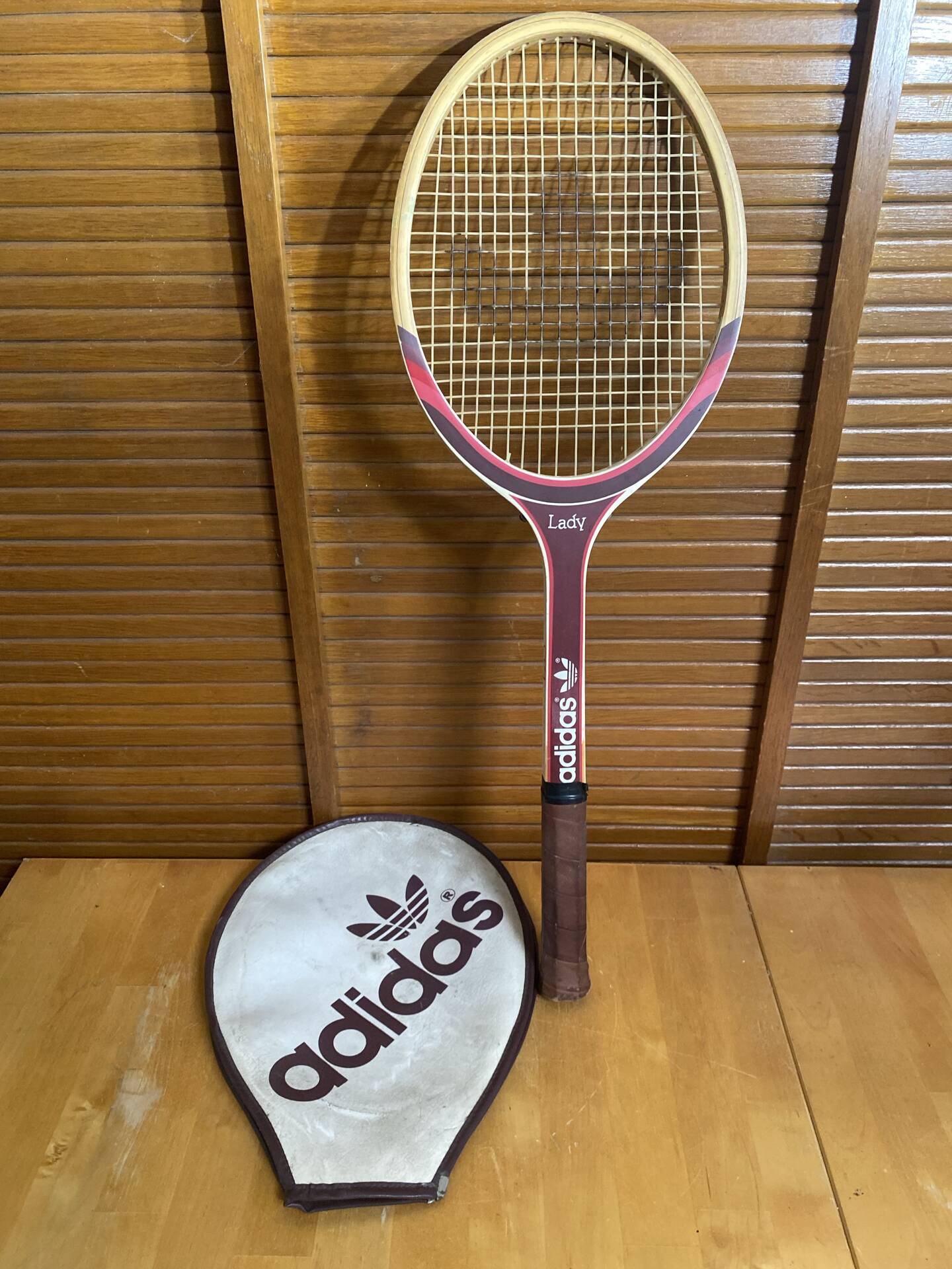 Raquette tennis ancienne adidas lady bois + housse vintage #e199