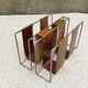 Minimalist metal and camel leather magazine holder