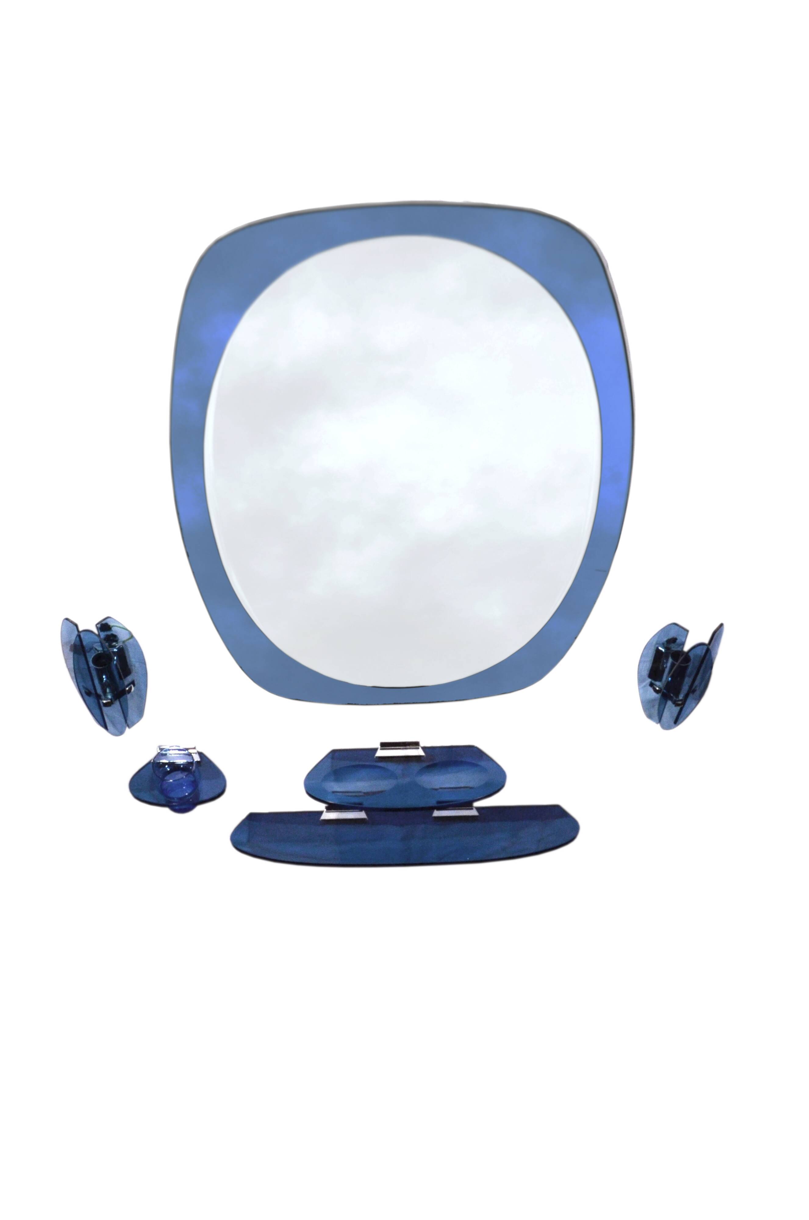 Cobalt blue bathroom set, attributed to Fontana Arte, 1970.