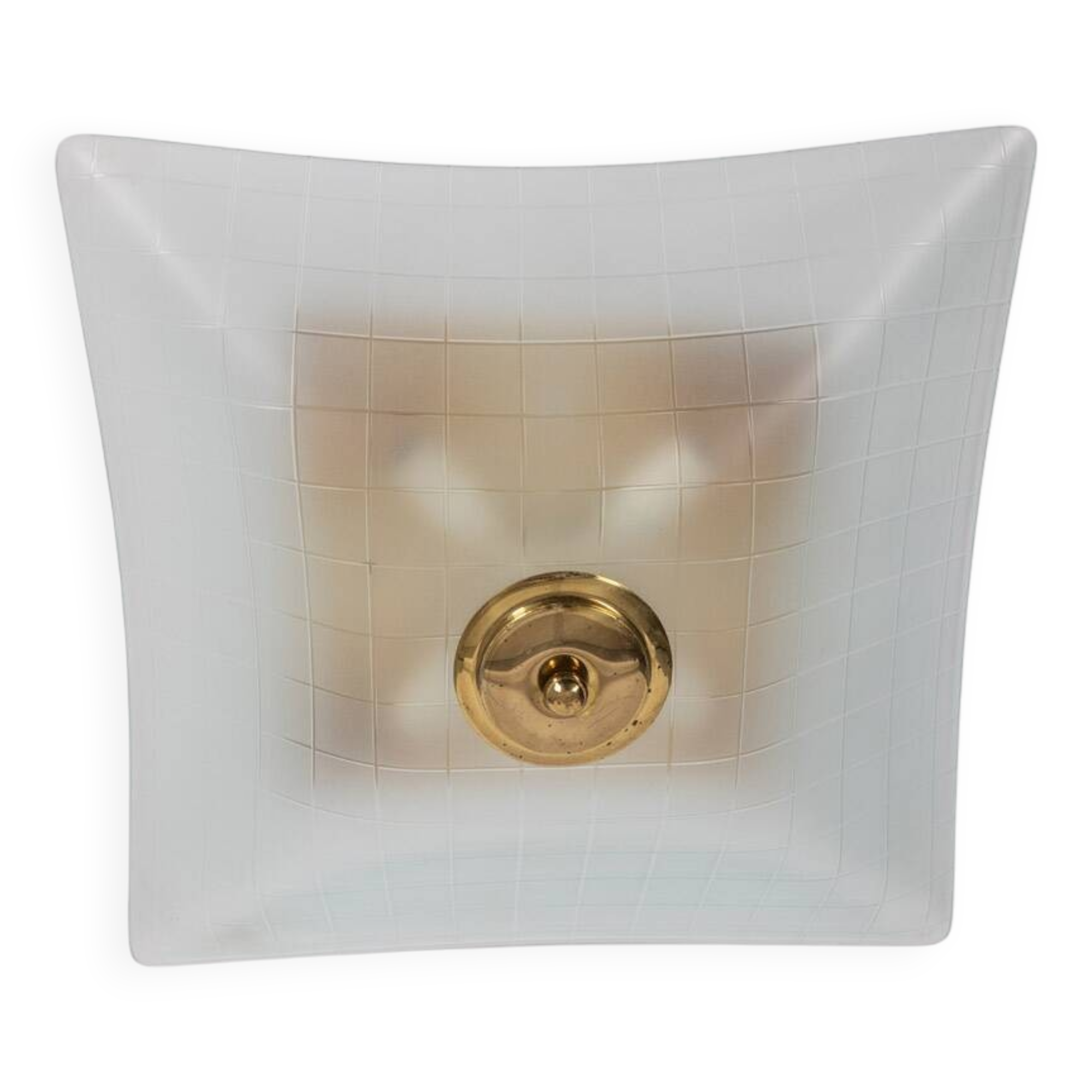 Plafonnier vintage années 60 en verre décoré design italien