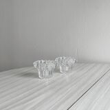 Elegant pair of faceted cut crystal candlesticks