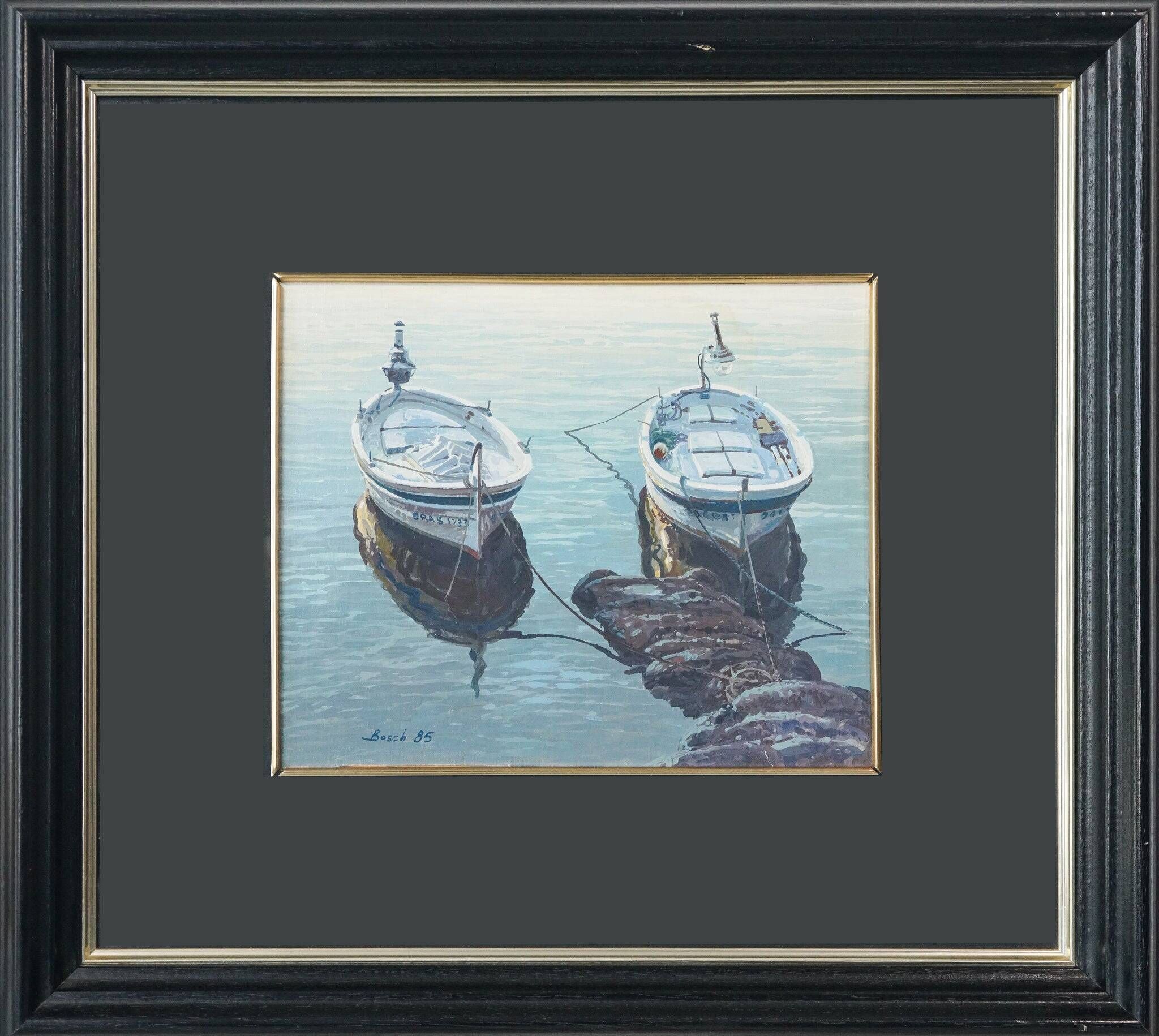 Deux Études Encadrées de Bateaux de Pêche - Signées Bosch