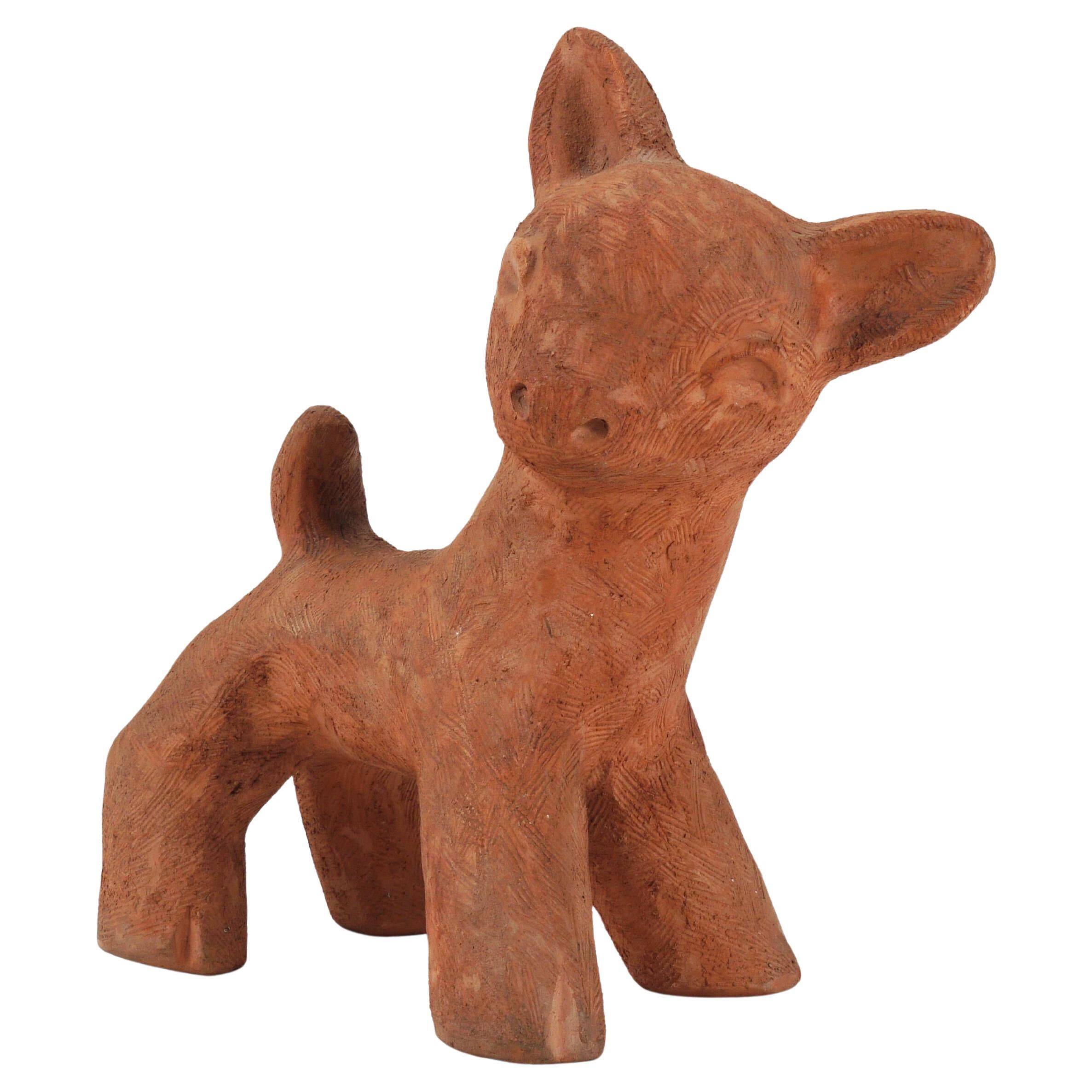 Walter Bosse Large Ceramic Sculpture of Baby Deer, Austria, 1920s