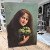 Portrait à l'huile jeune femme à l'artichaut