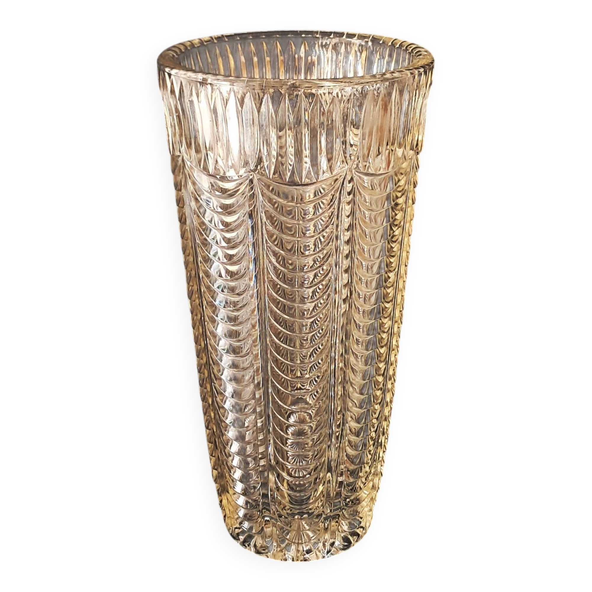 Large Art Deco Style Clear Pressed Glass Vase