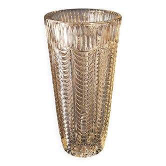 Grand Vase De Style Art Déco En Verre Pressé Clair