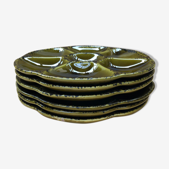 Series 6 old oyster plates gien ceramic green vintage