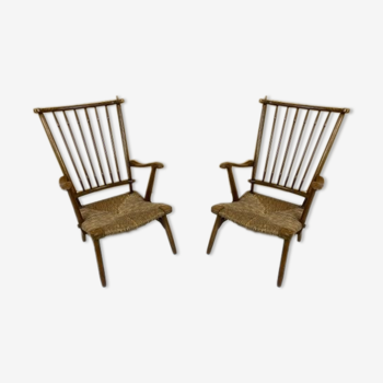 Pair of vintage beech sun loungers Ster Gelderland 50s