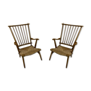 Paire de chaises longues vintage en hêtre Ster Gelderland 50s