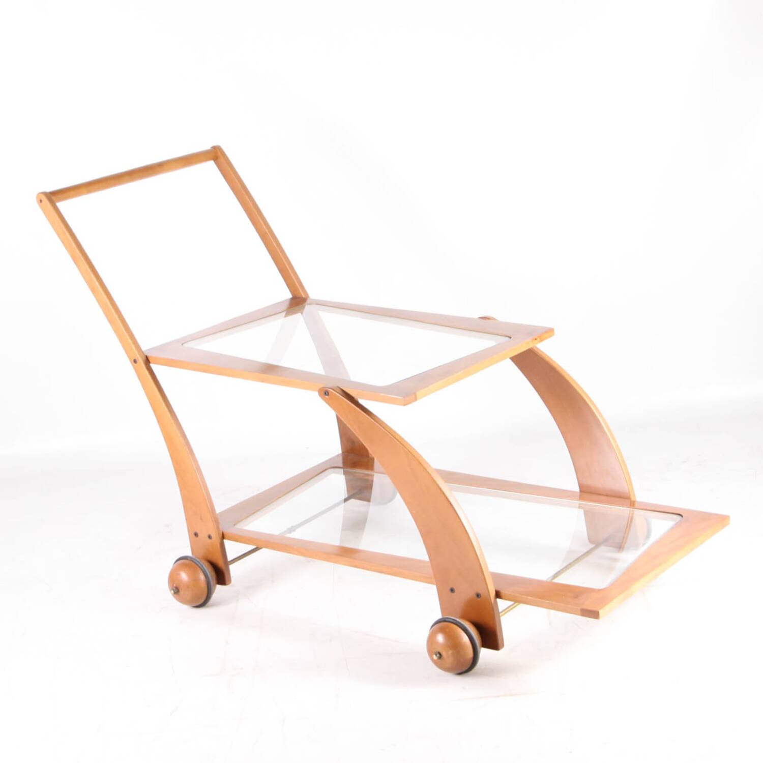 Wooden and glass serving trolley