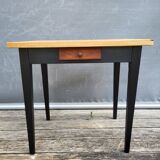 Small two-tone honey and black desk side table