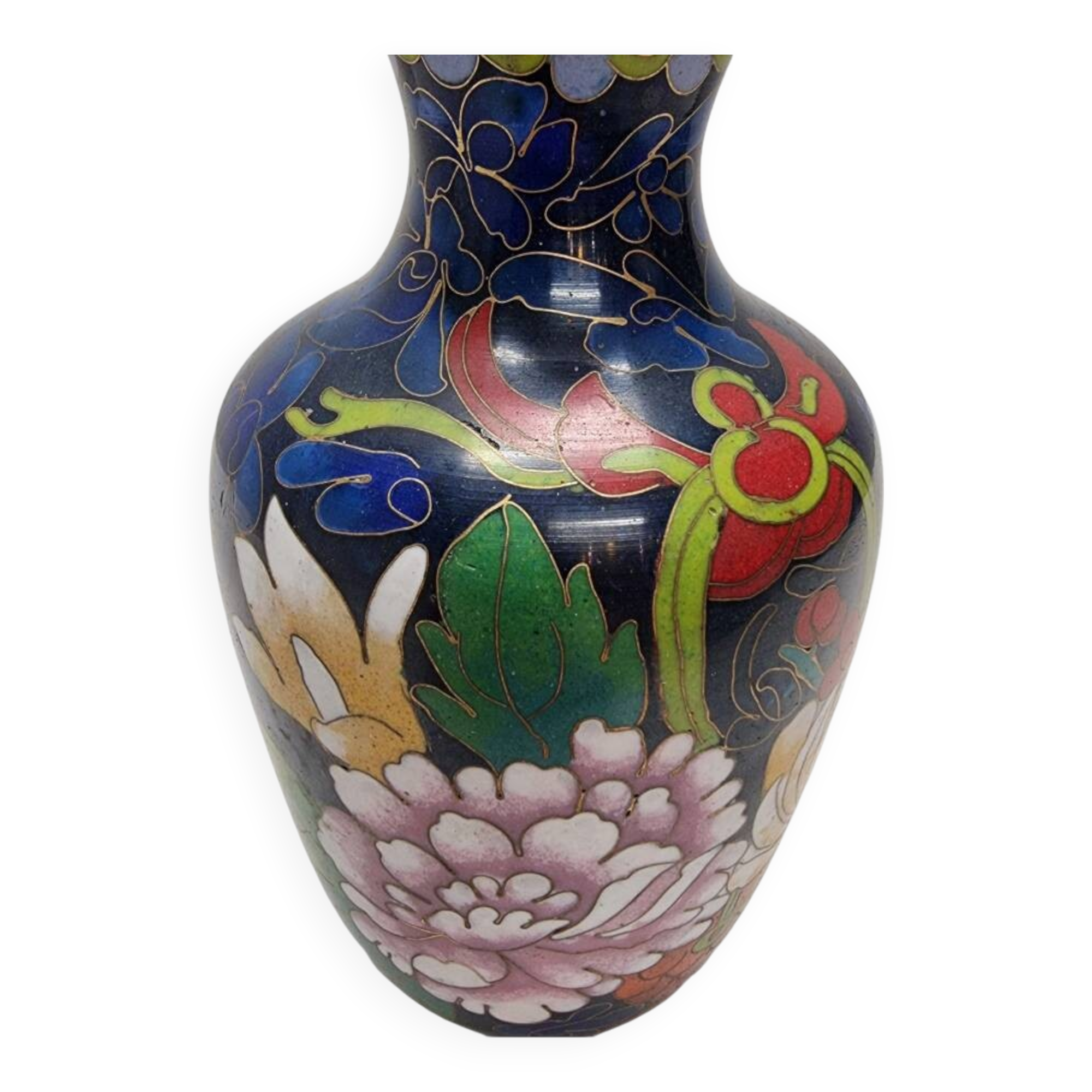 Cobalt Blue Cloisonné Vase, 1980s