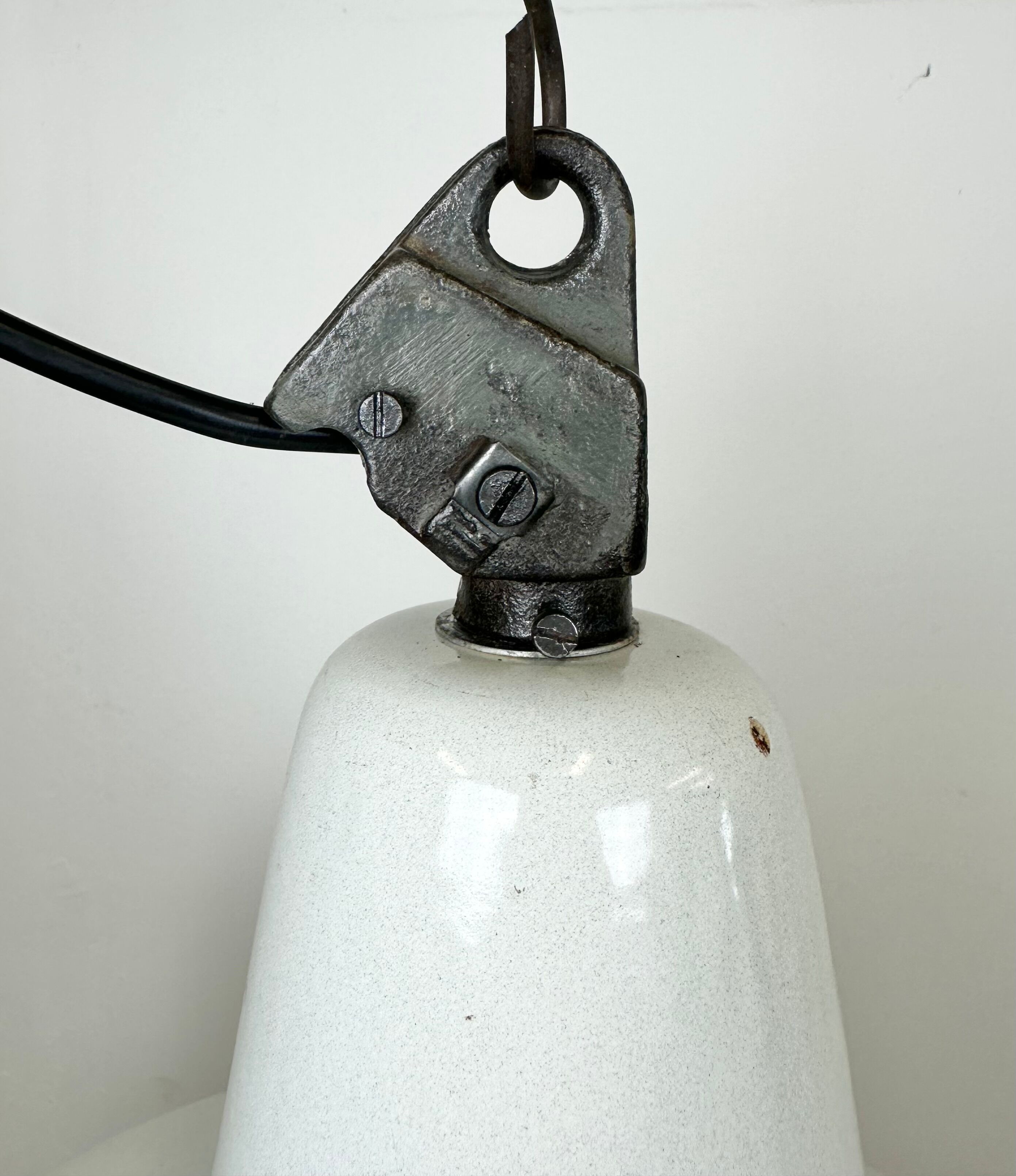 Industrial white enamel factory pendant lamp from zaos, 1960s
