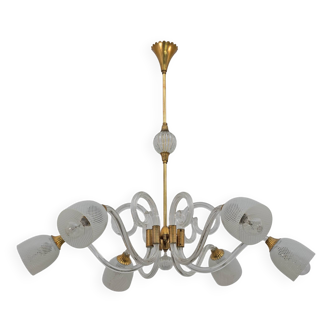 Ercole barovier art dèco italian murano glass and brass chandelier, 1935s