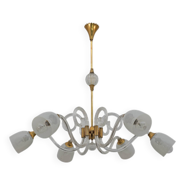 Lustre Art Déco en verre de Murano et laiton italien Ercole Barovier, années 1935