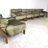 Vintage modular green leather sofa, 1960s
