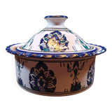 White and blue ceramic tagine dish with oriental patterns