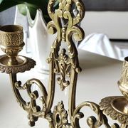 Altar candlestick with 2 branches, napoleon iii style, bronze patina old gold