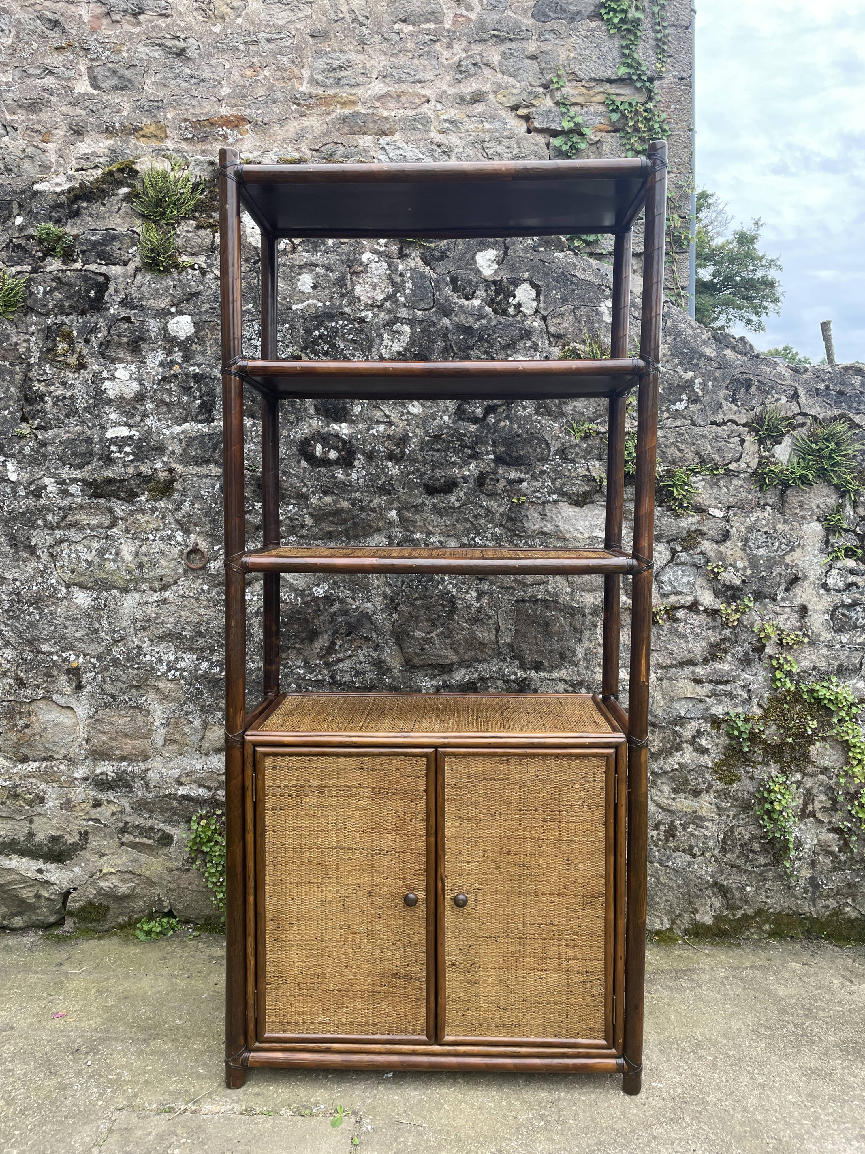 Bamboo and woven fibre shelving unit 1970