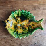 Vintage Fish Plate in Barbotine – Yellow Fish Serving Dish
