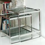 Nested tables in aluminium and smoked glass by Martini & Rossi, 1970s.