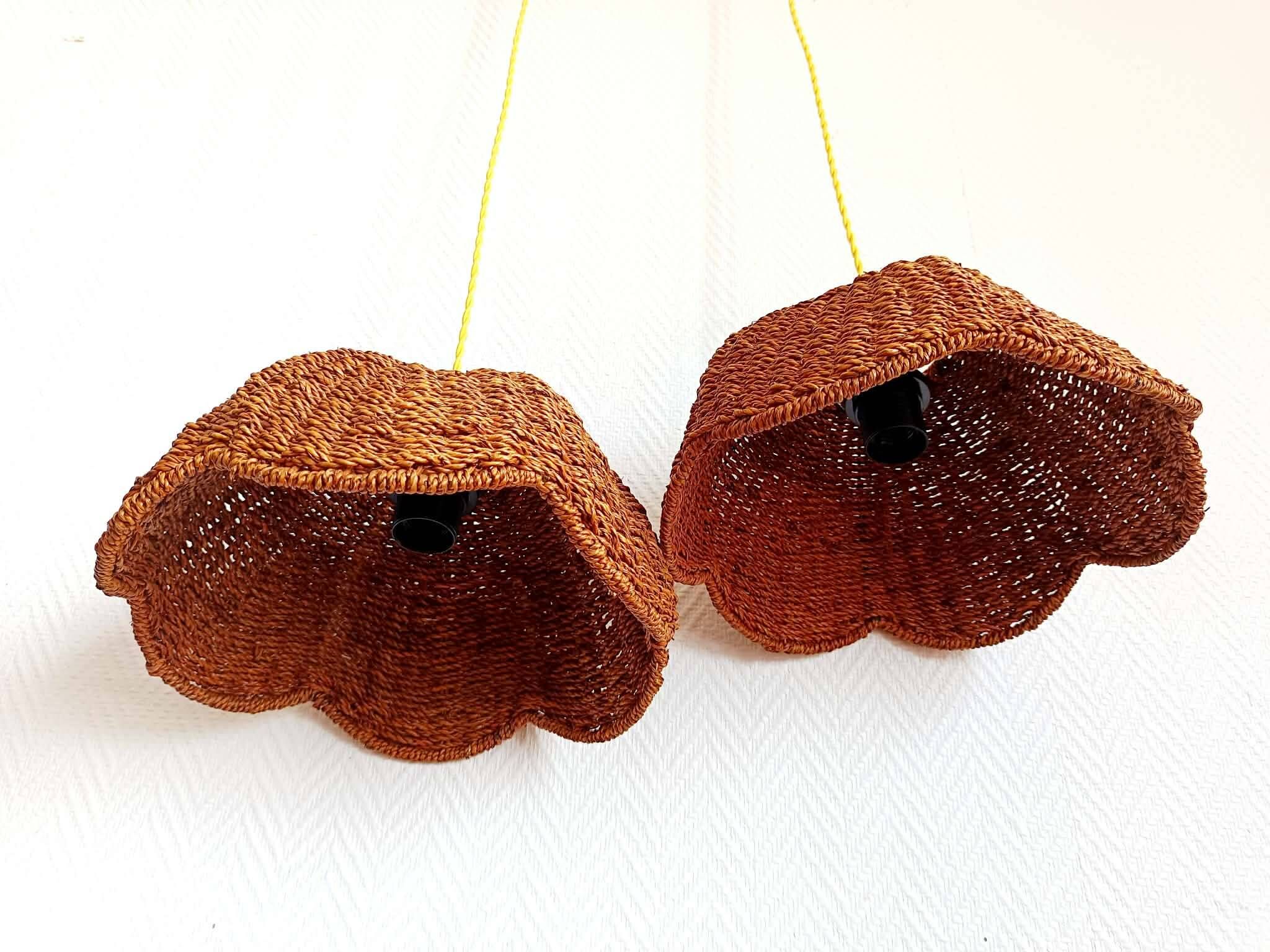 Pair of vintage wicker flower suspensions