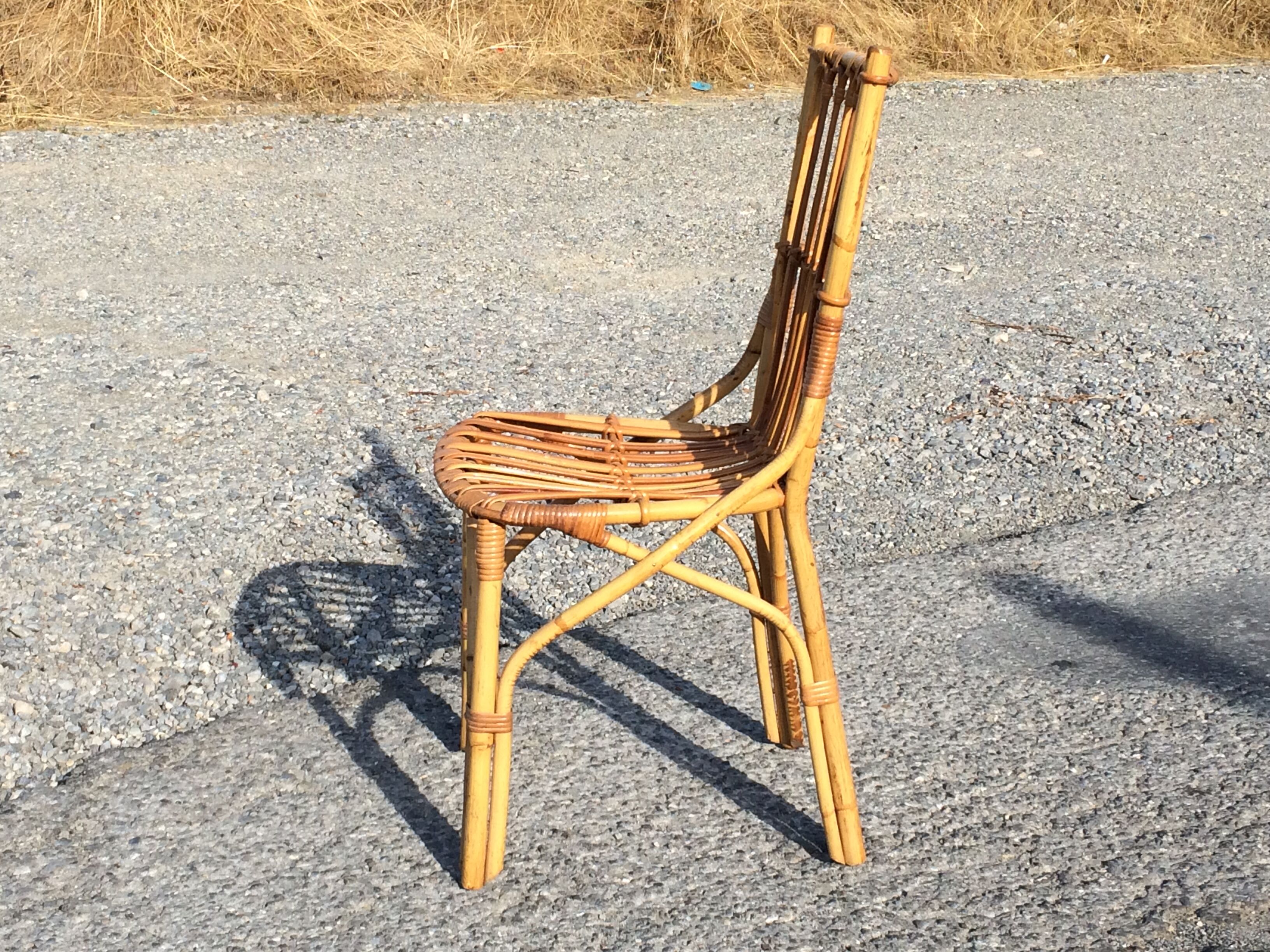 Chaise vintage en bambou et rotin - années 70