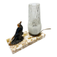 Lampe à poser, marbre, verre et laiton