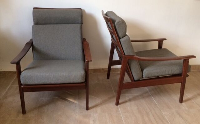 Paire de fauteuils scandinaves en teck années 60