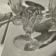 6 vintage ice cream cups with stylized foliage motifs