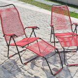 Pair of folding lounge chairs scoubidou vintage 60s