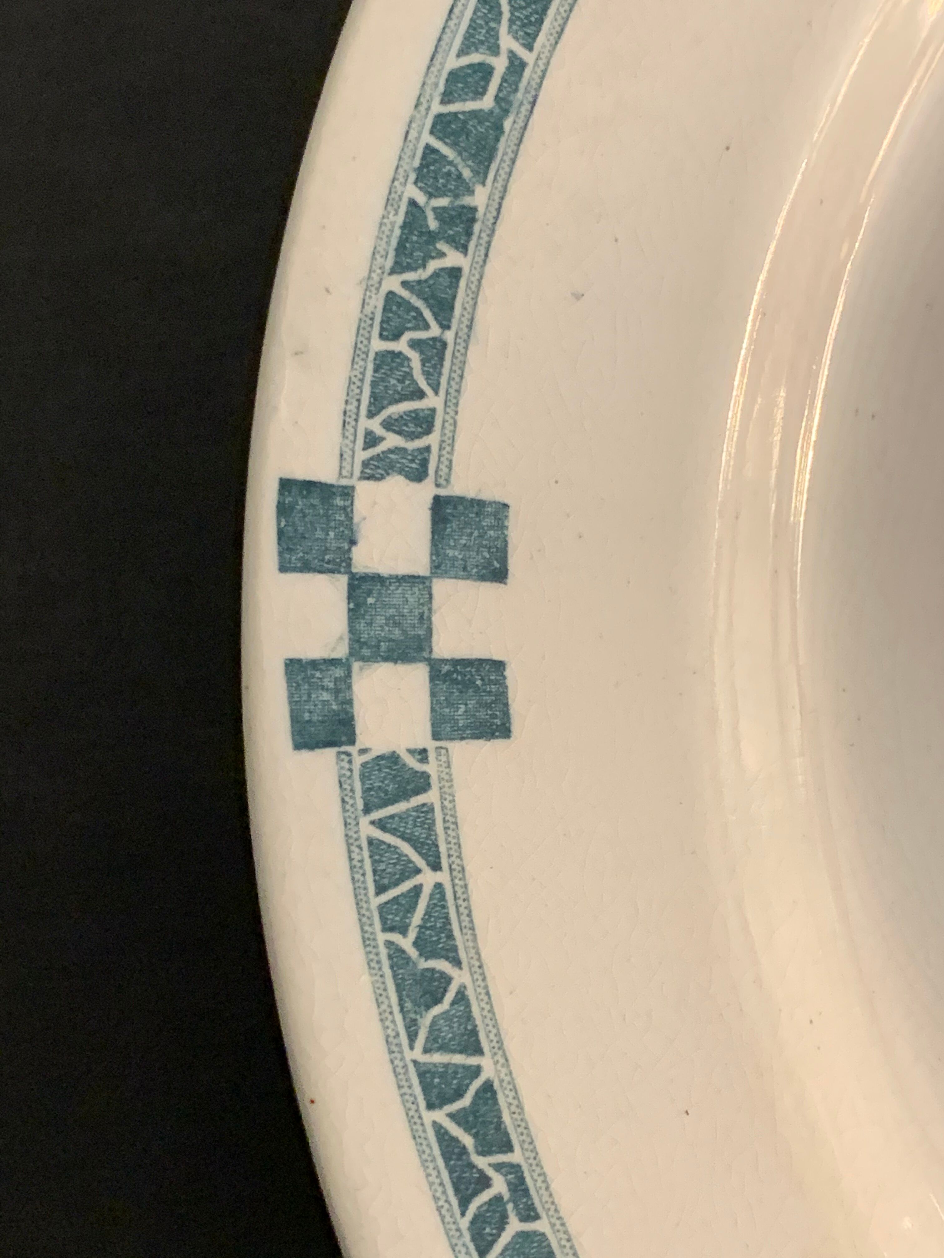 10 flat plates art deco Creil and Montereau model Nancy blue green gray