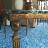 Coffee table in gilded bronze and green Alpine marble