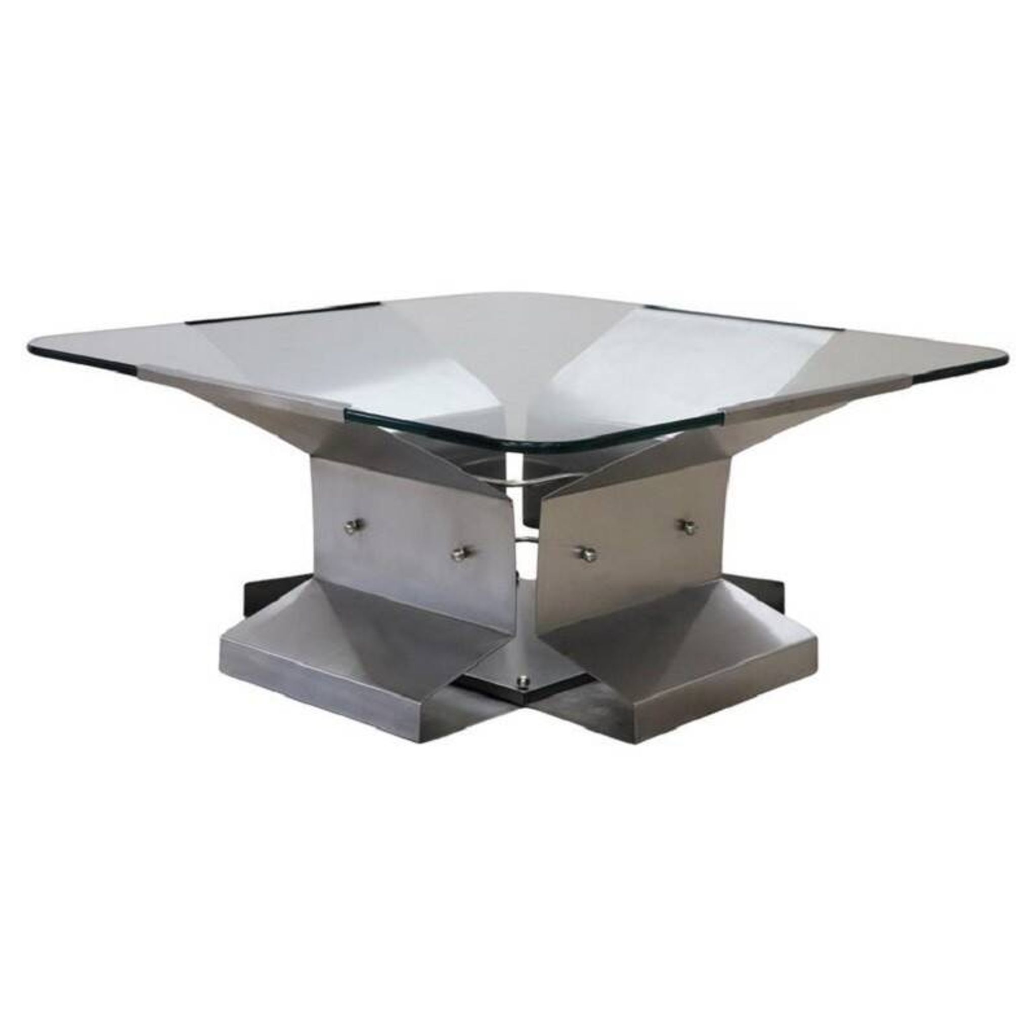 Square Coffee Table In Steel And Glass, Italy 1970s