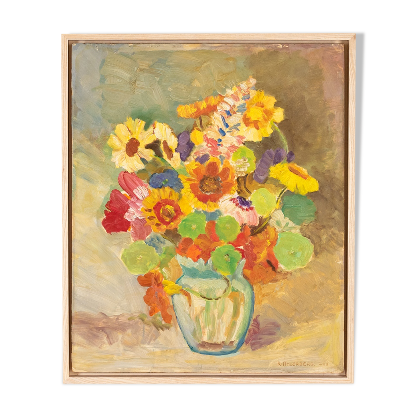 Colorful Bouquet of Flowers, Acrylic on Plate, 41 x 50 cm