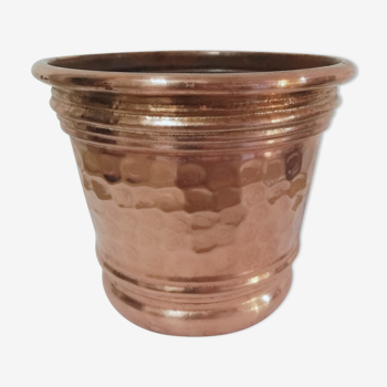 Hammered copper pot cover stamped "Sela"
