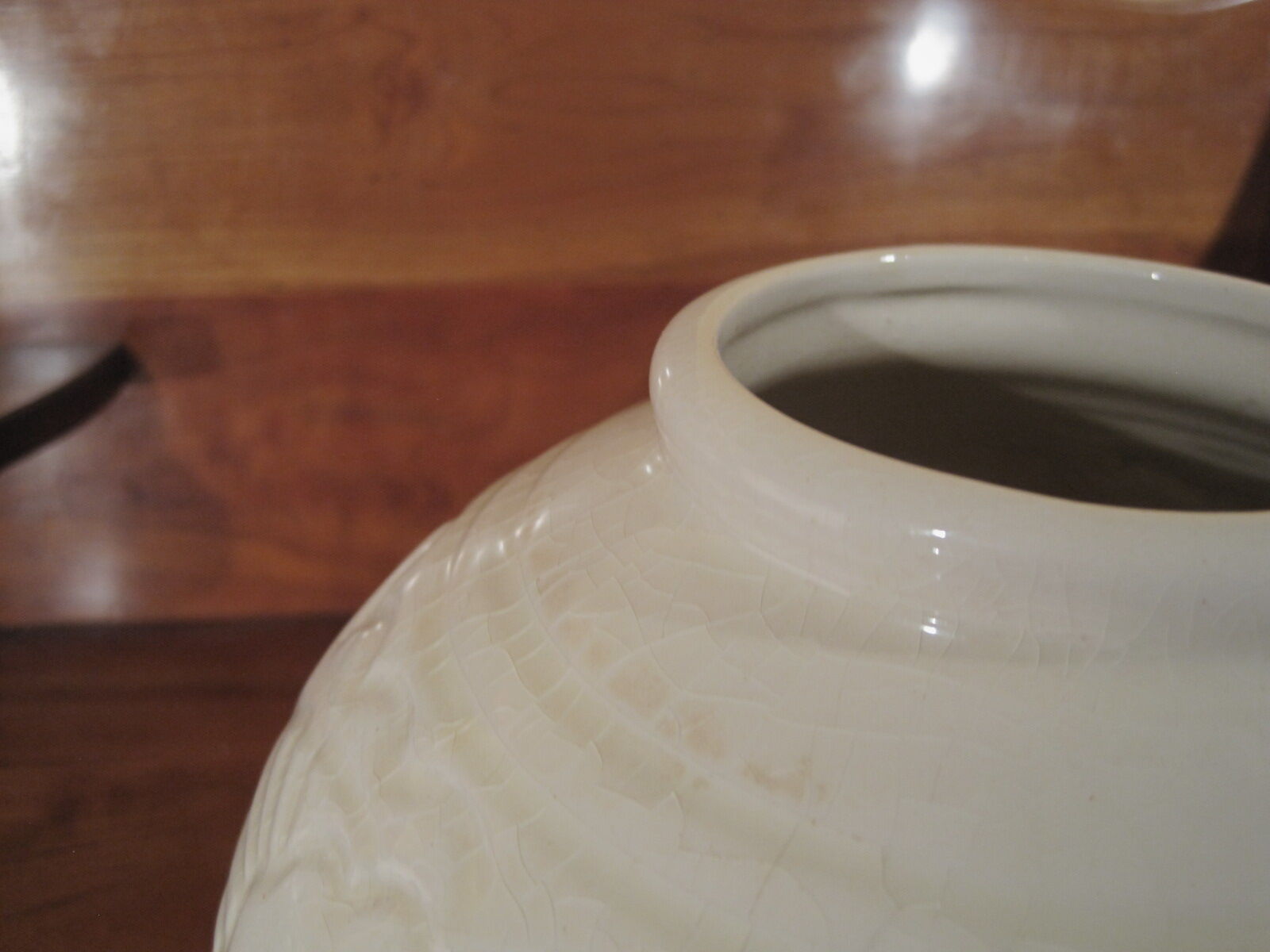 ART DECO cracked earthenware vase white Ecru St. CLEMENT bird series