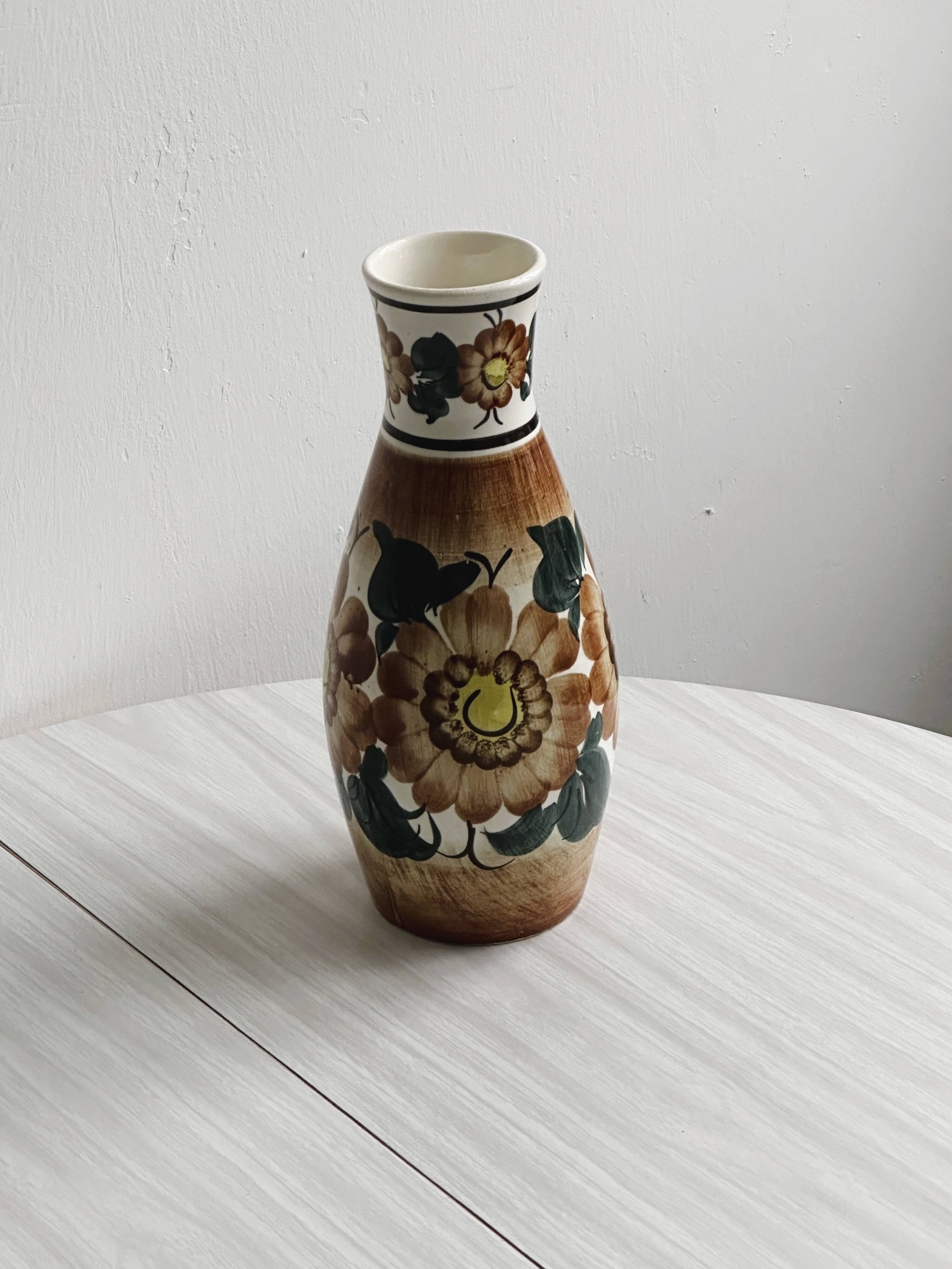 Vase fleurs, céramique vernissée Polonaise.