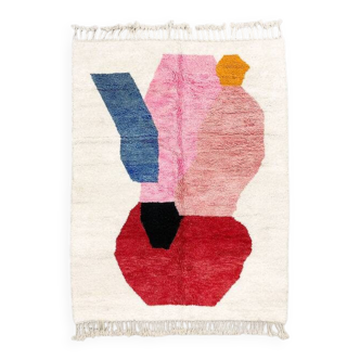 Tapis berbère Boujaad écru à aplats colorés taille 250cmx150cm