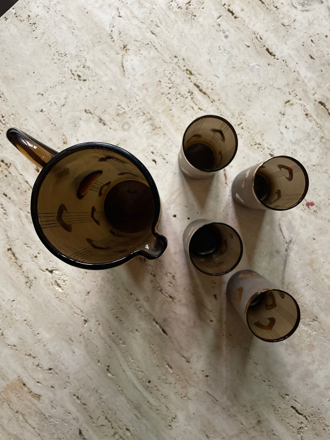 1930s brown and gold orangeade set