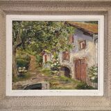 Oil on panel View of a villa in the South of France signed A. Adam circa 19