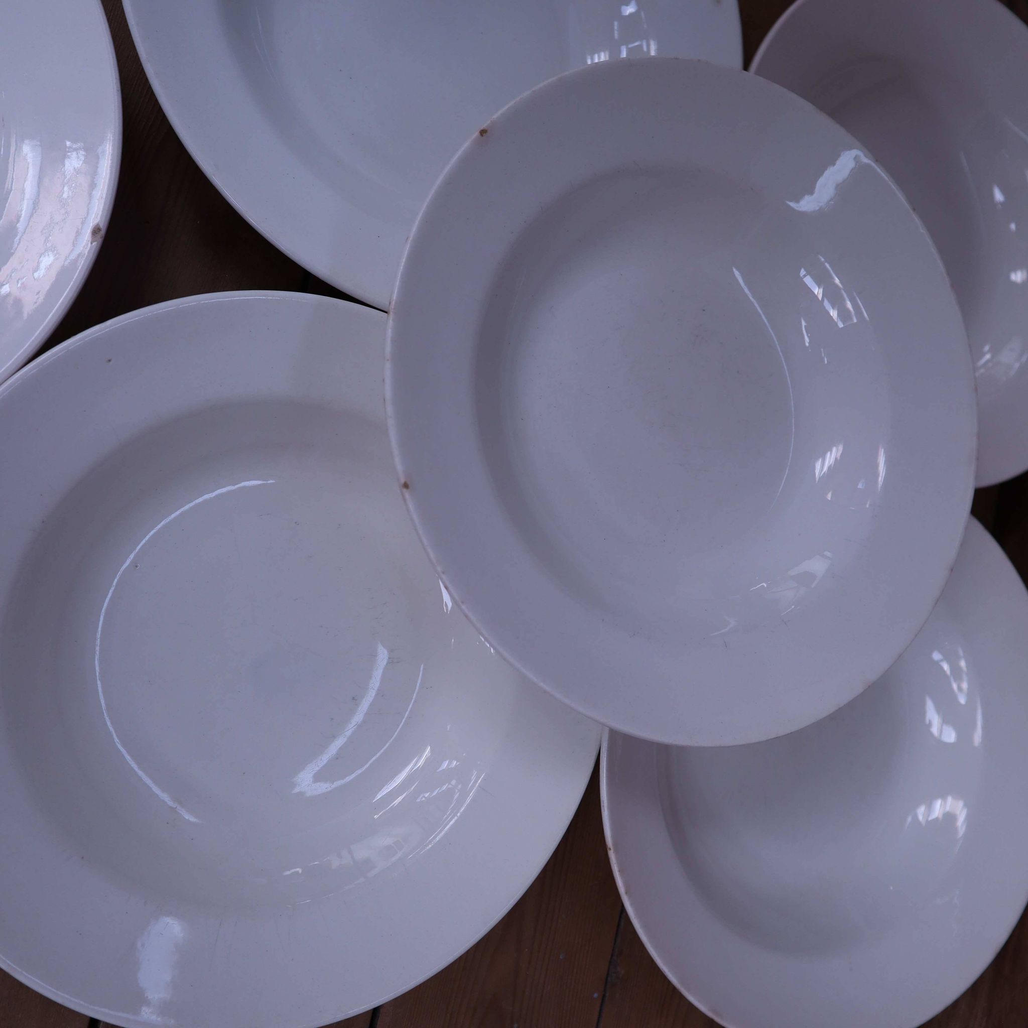 6 White Soup Plates, Digoin and St Amand Porcelain