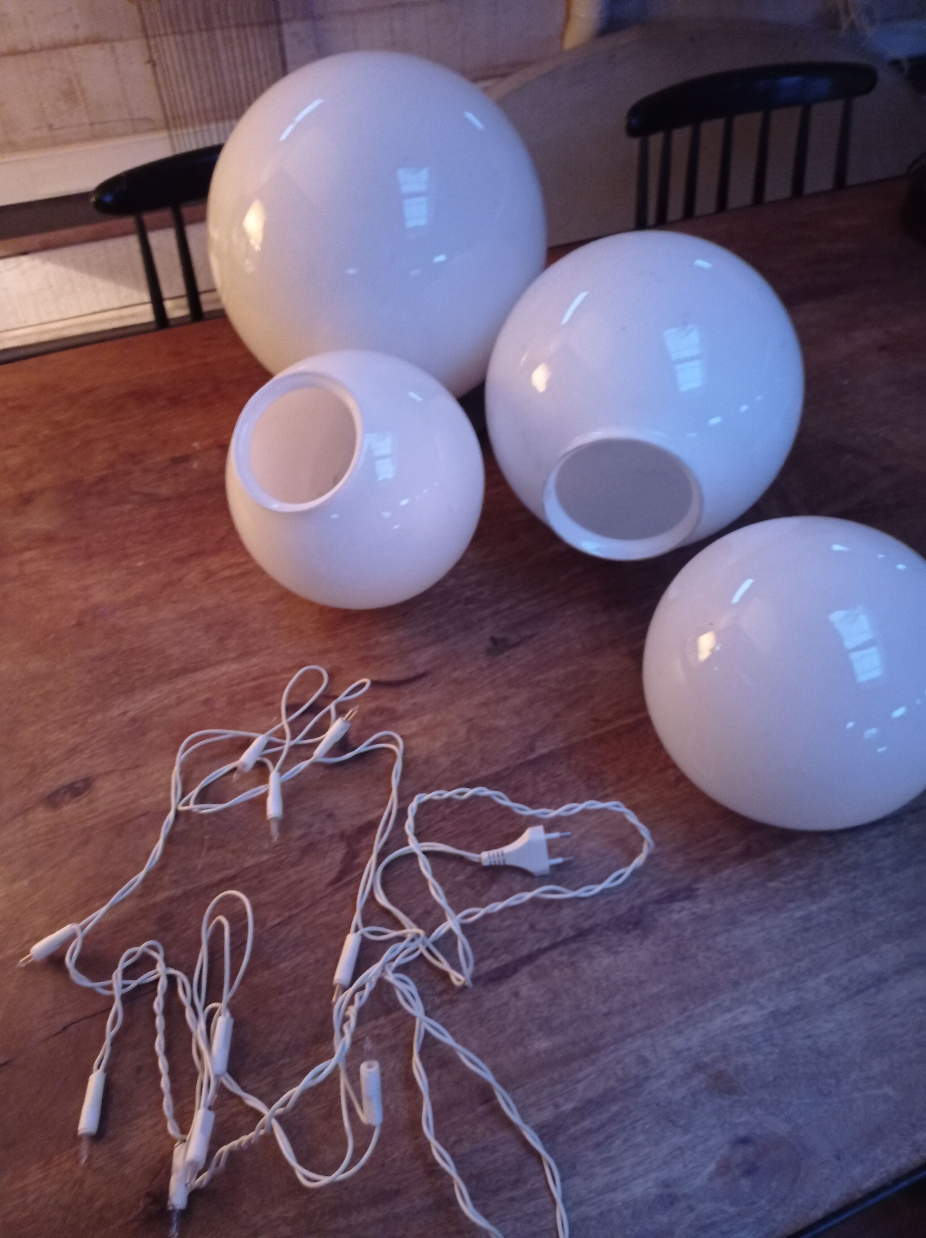 White glass globes and light string