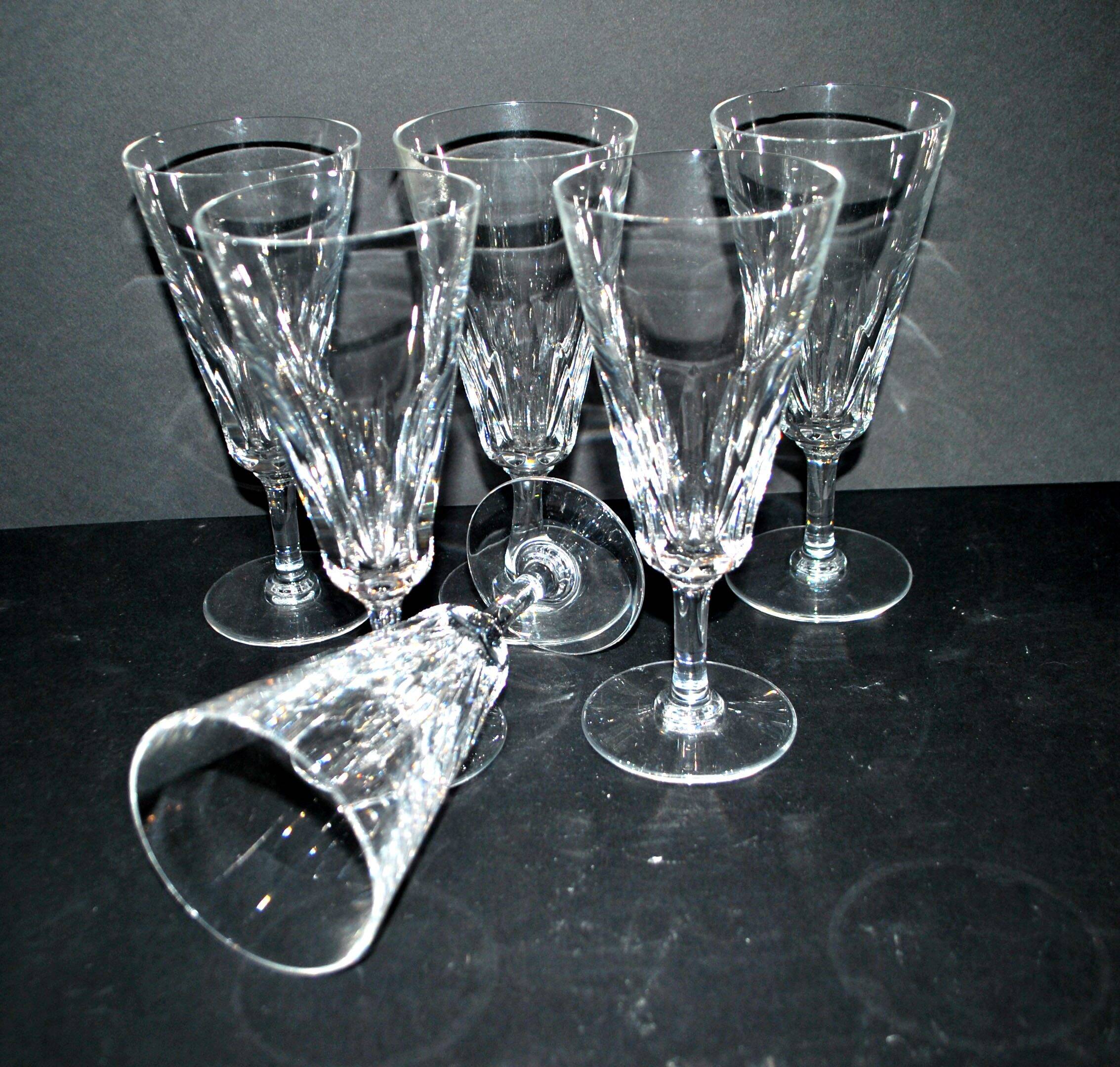 Baccarat set of 6 cut crystal champagne flutes, Carcassonne model, 1960