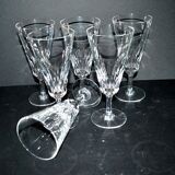 Baccarat set of 6 cut crystal champagne flutes, Carcassonne model, 1960